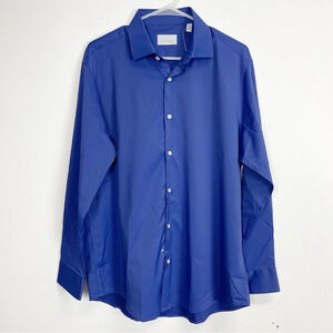 NEW Perry Ellis Portfolio Shirt Mens 16.5 32 33 Blue Long Sleeve Tech Slim NWOT
